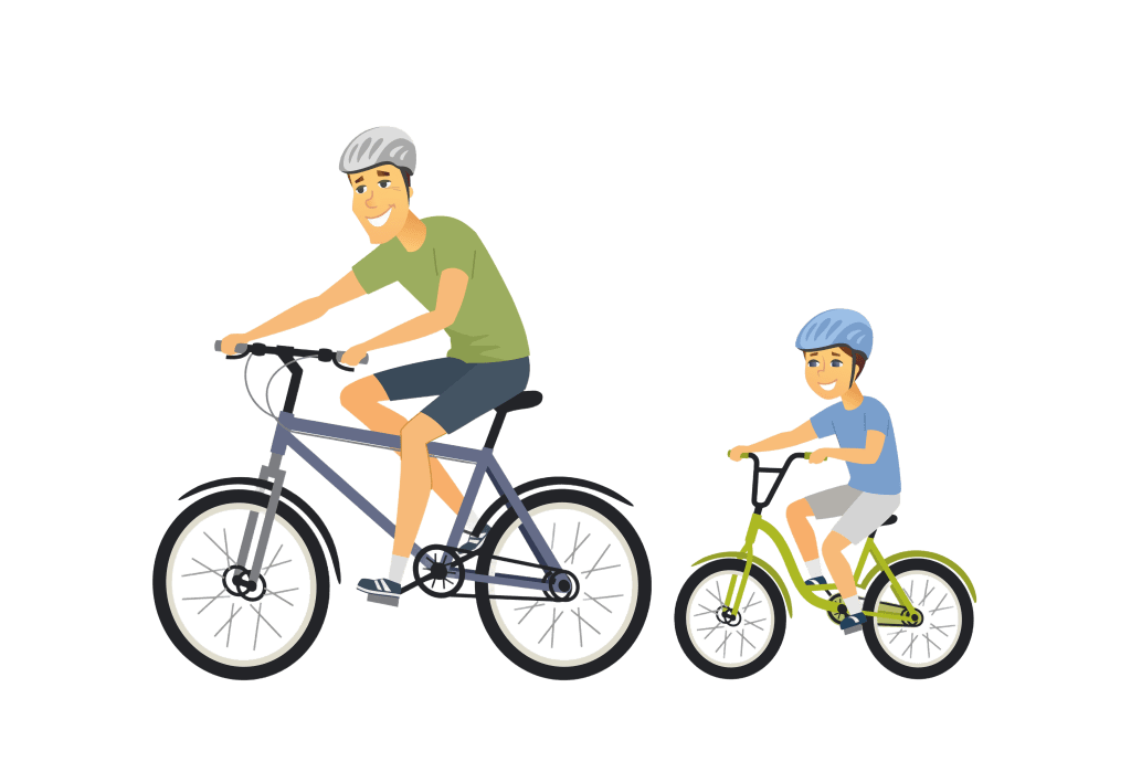 Father and son having fun together riding their bikes